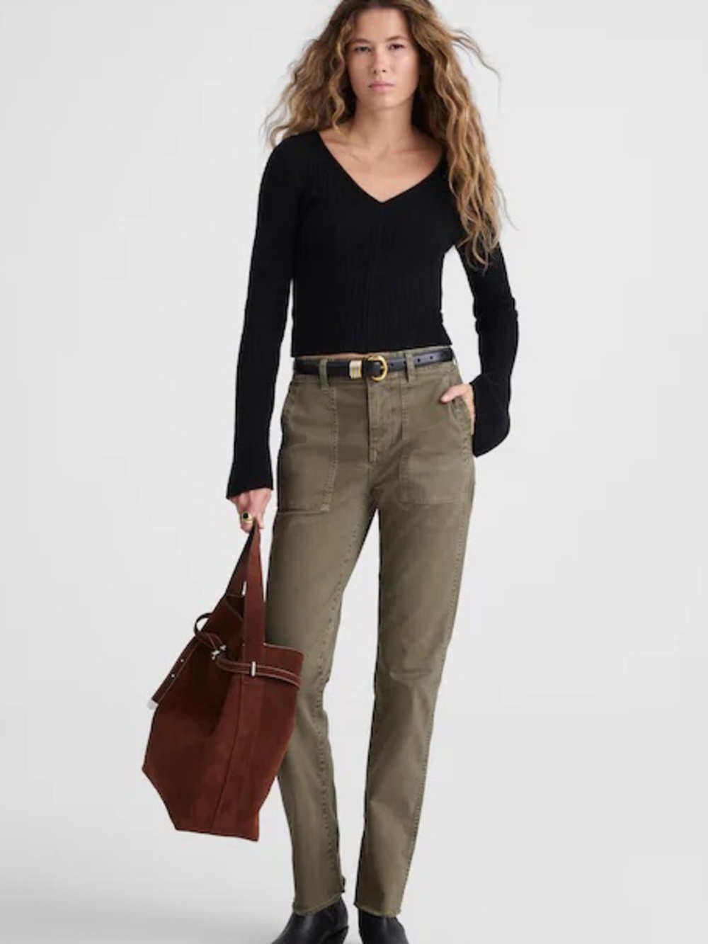 Madewell Skinny Fatigue Utility Cargo Pants Olive Green Ankle Zip Size 26